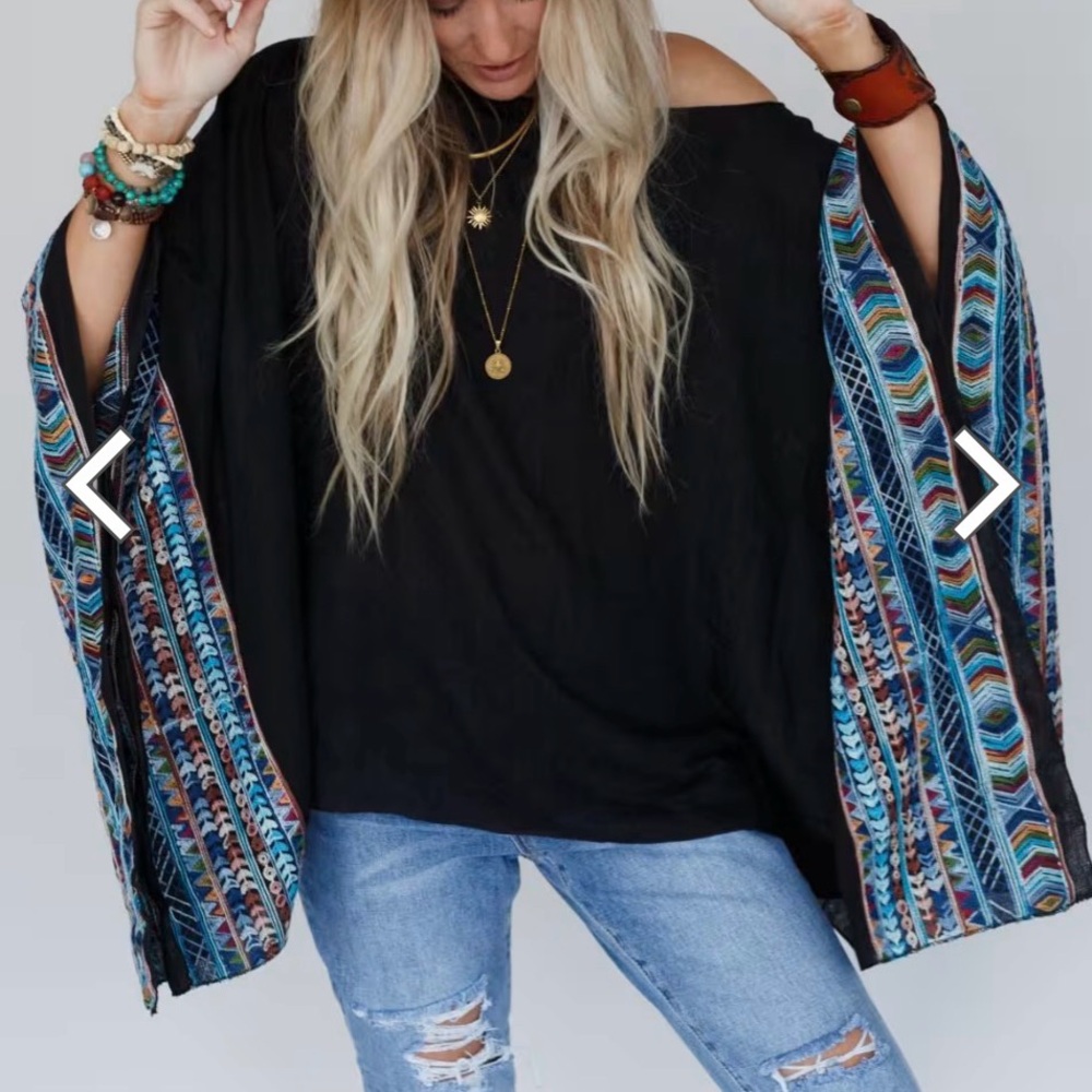 Three Bird Nest Colorful Embroidered Poncho